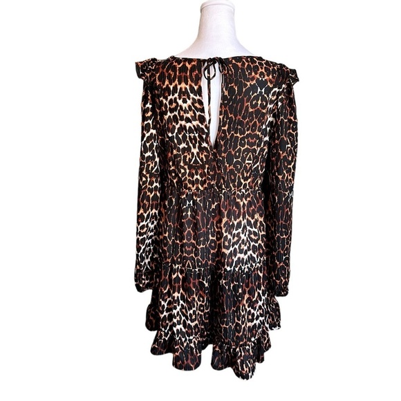 ASOS DESIGN Frill Front Long Sleeve Mini Smock Dress Leopard Print Size 12 - Picture 5 of 17